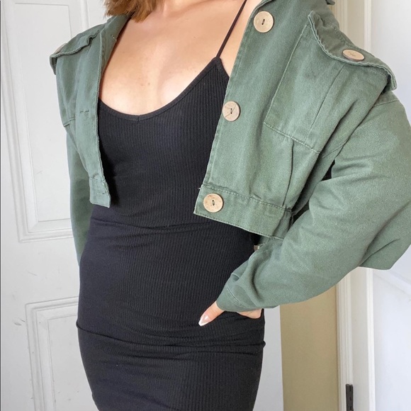 Olive cropped Jacket - Picture 1 of 5